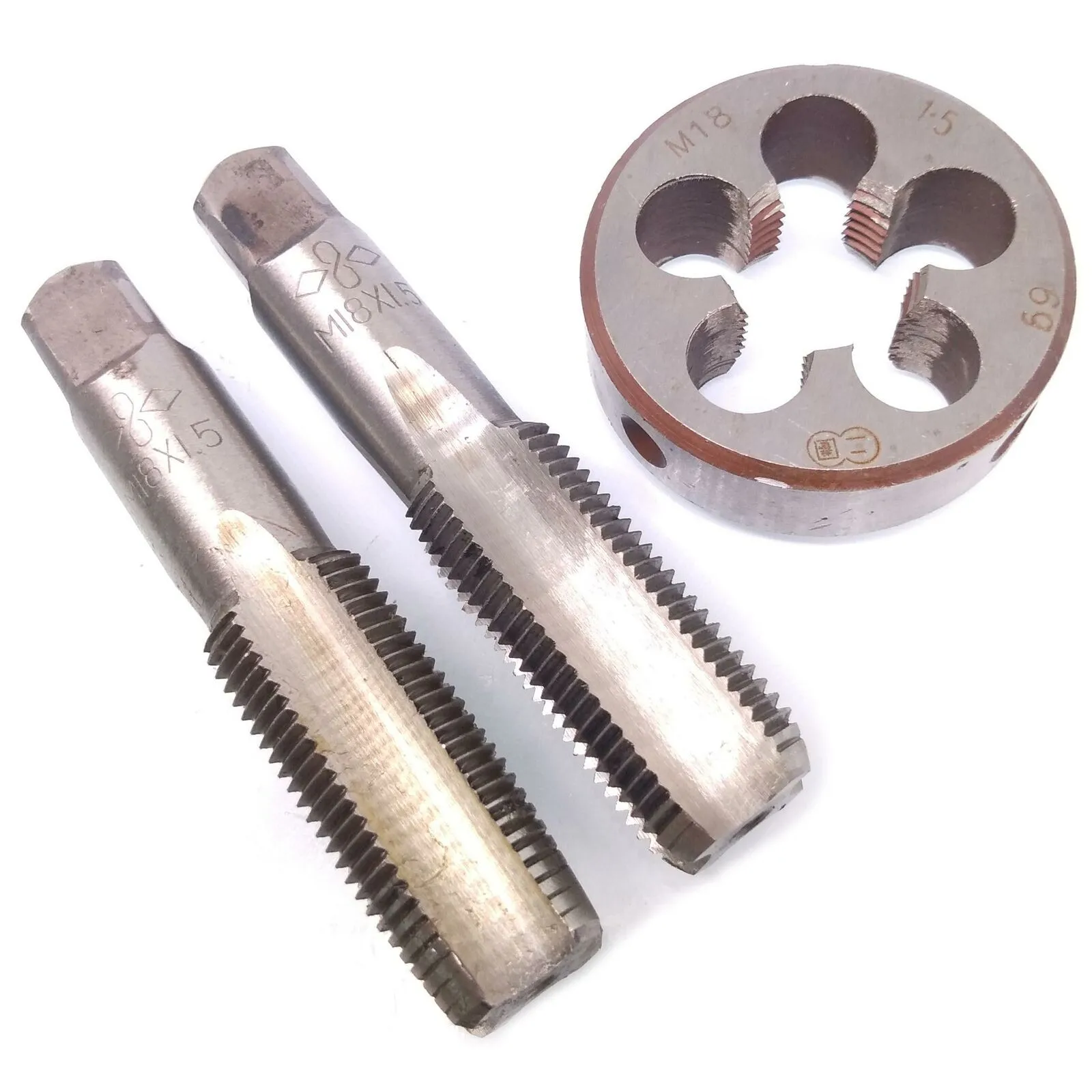 

Hardened steel taper tap die set in a single package; suitable for right hand metric threading at size x 1 5 mm