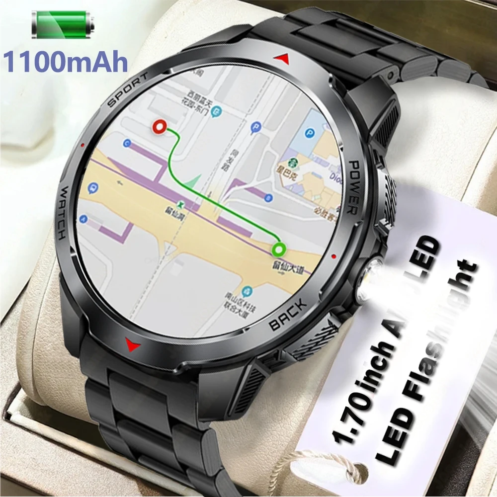 

2025 Новые Смарт-часы с батареей военного класса 1000 мАч, 3 атм, водонепроницаемые, GPS-компас, альтиметр, вызов AMOLED, мужские спортивные умные часы для плавания