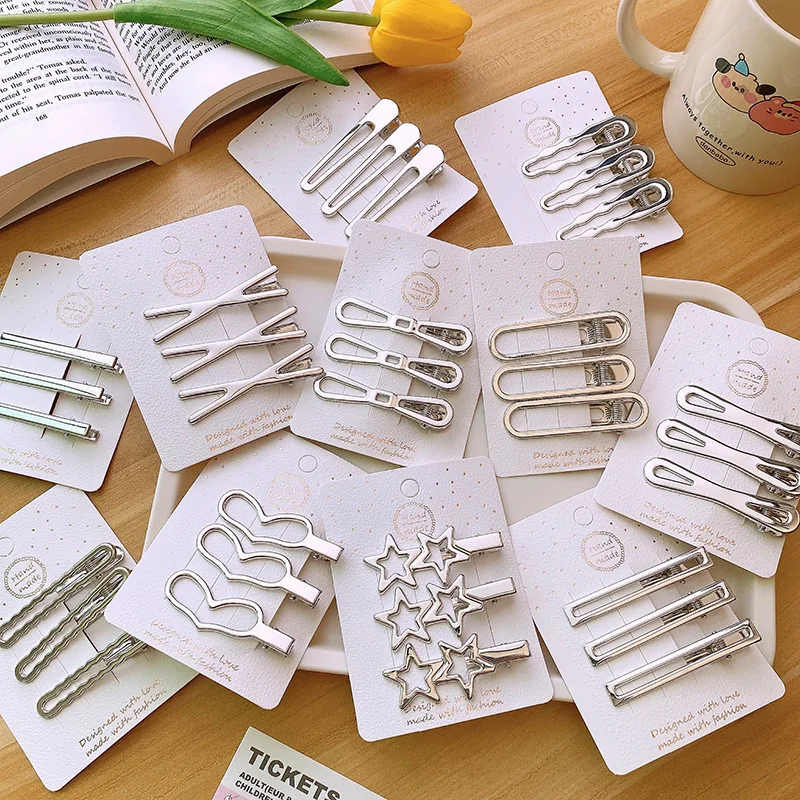 3pcs Korean Silver Metal Hair Clips Women Personality Simple Barrettes Headwear Girls Kids Hair Accessories