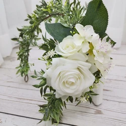 Rose Flower Crown Boho Flower Headband Hair Wreath Floral Headpiece Halo with Ribbon Wedding Party Festival Photos Props