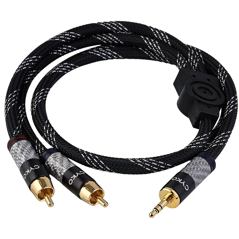 CYKO Hifi 6N OFC كابل الصوت 3.5 مللي متر إلى 2RCA الفاصل RCA جاك 3.5 كابلات Aux مطلية بالذهب التوصيل ذكر إلى ذكر لمكبر صوت الكمبيوتر