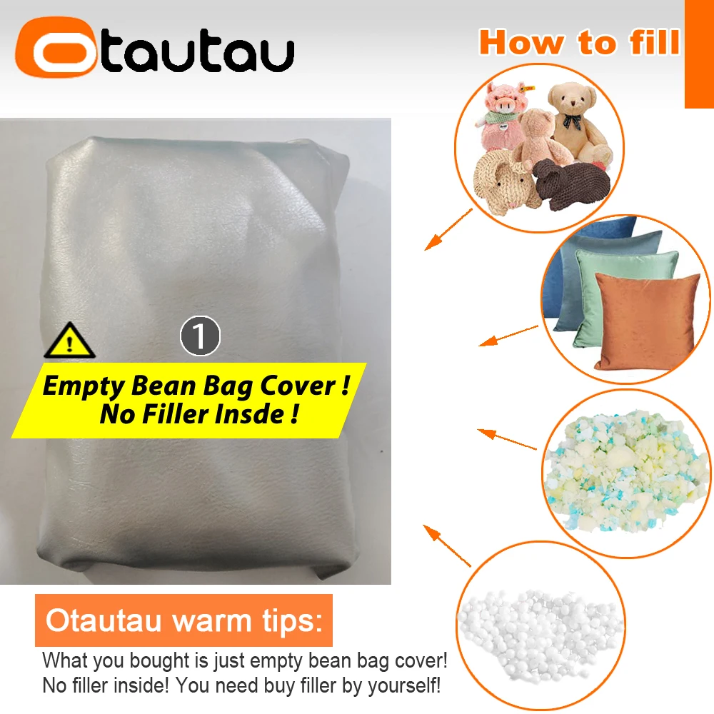 OTAUTTAU 1-seat Faux PU Leather Bean Bag Cover Armchair Pouf SF434【No Filler Inside! You Need To Buy Filler By Yourself !】