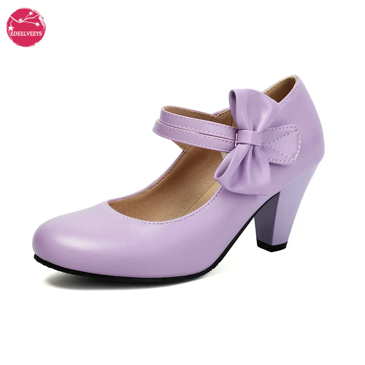 

Chic Block High Heel Mary Jane Shoes Women Heels Pumps Ladies Sweet Ankle Strap Dress Pumps Hook & Loop Bow Heels Closed Toe