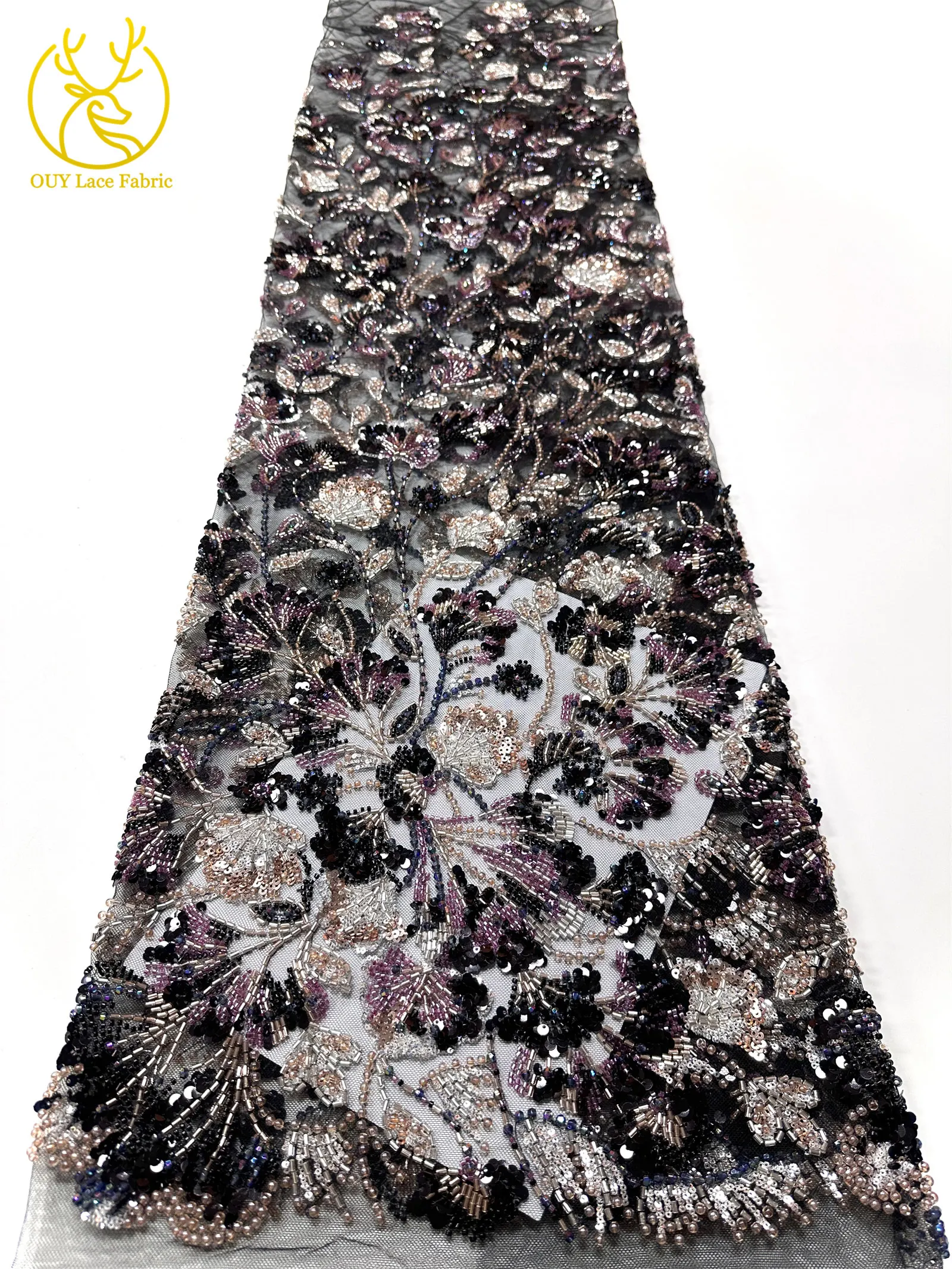 Luxuriöser afrikanischer schwerer Perlen-Spitzenstoff 2026, hochwertiger nigerianischer Tüll mit Pailletten, Spitzenstoff, Brautkleid, Haute Couture-Stoff – Detail 24