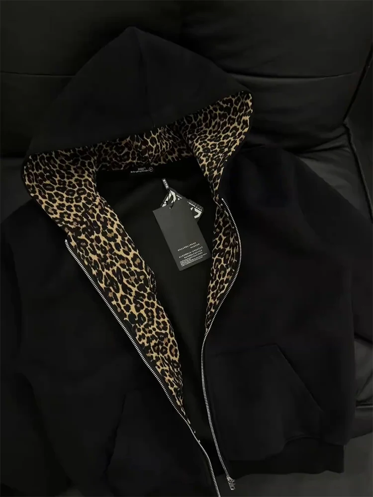 

Мужская толстовка-кардиган с леопардовым принтом в американском стиле, осенне-зимняя, с эффектным дизайном и цветовыми блоками, с капюшоном