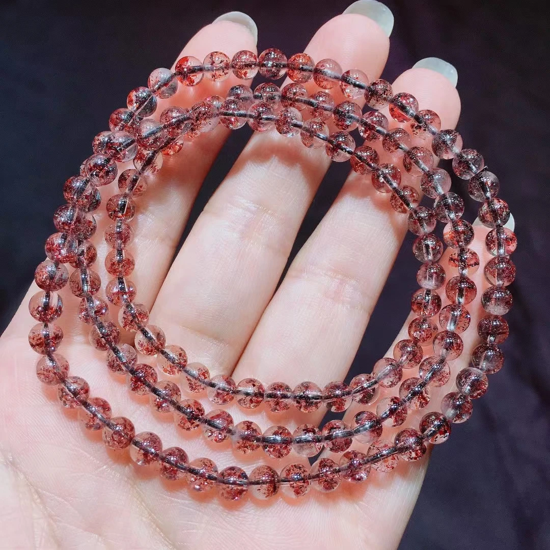 

Natural Red Super 7 Lepidocrocite Quartz 3 Laps Bracelet Crystal Rutilted 4.8mm Woman Clear Round Beads Stretch AAAAAAA