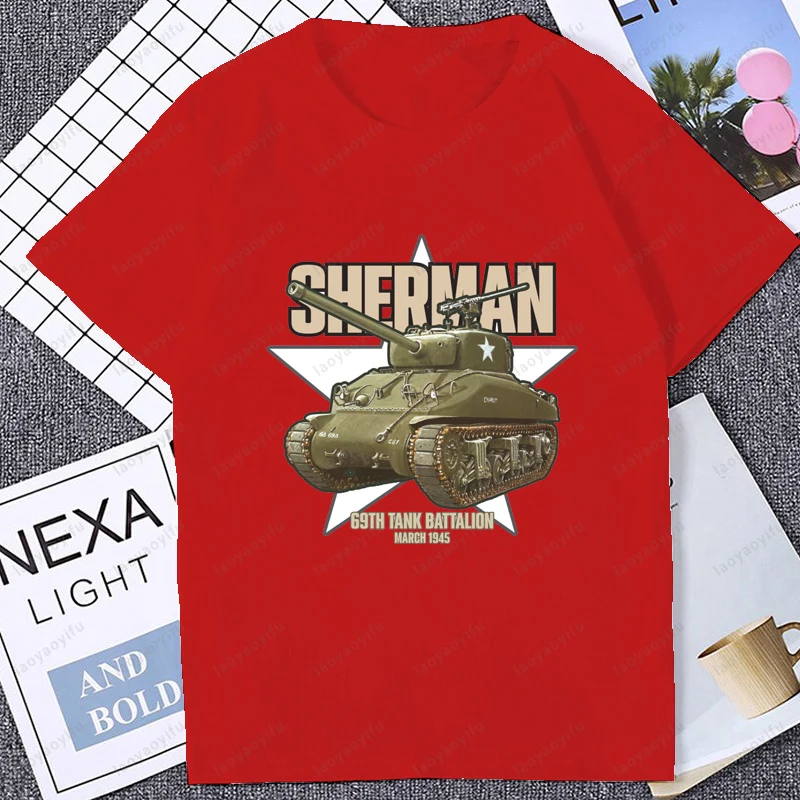 Sherman Tank 69th Tank Battalion March 1945 World War 2 Tshirt Casual Fashion Short Sleeve Military Fan Gift T Shirt Cotton Tees