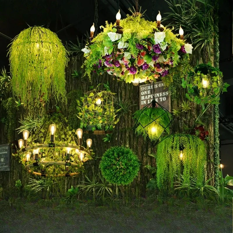 Plant Chandelier Light for Music Bar Pot Restaurant Walnut Pub Decoration Green Plant Lights Flower Bar Internet Pendant Lamp