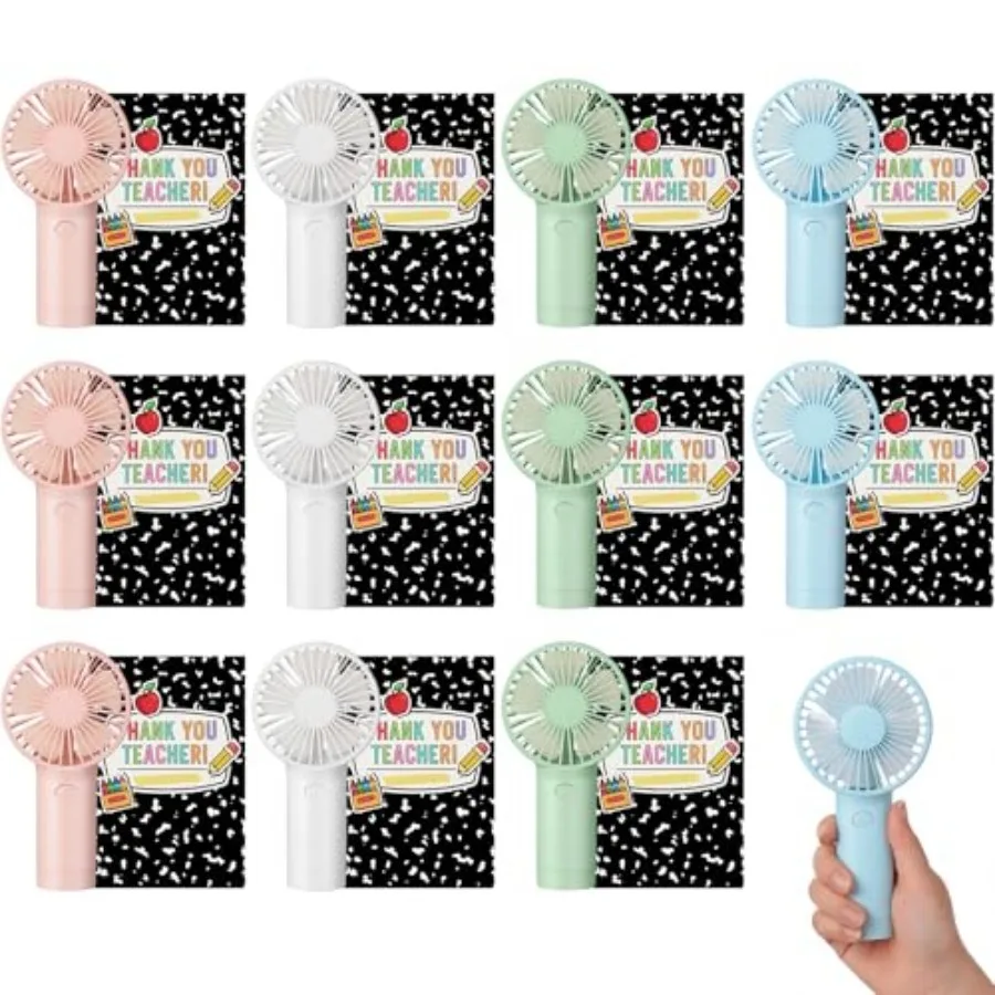 

Set Mini Portable Fan Teacher Appreciation Gift Bulk Handheld Fans and Matching Thank You Teacher Gift Card for Graduation and