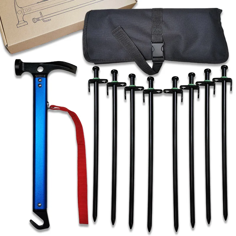 

Stainless Steel Tent Nails with Hammer Non-Rust Camping Family Tent Pop Up Tent Stakes Ice Tools Heavy Duty for Camping