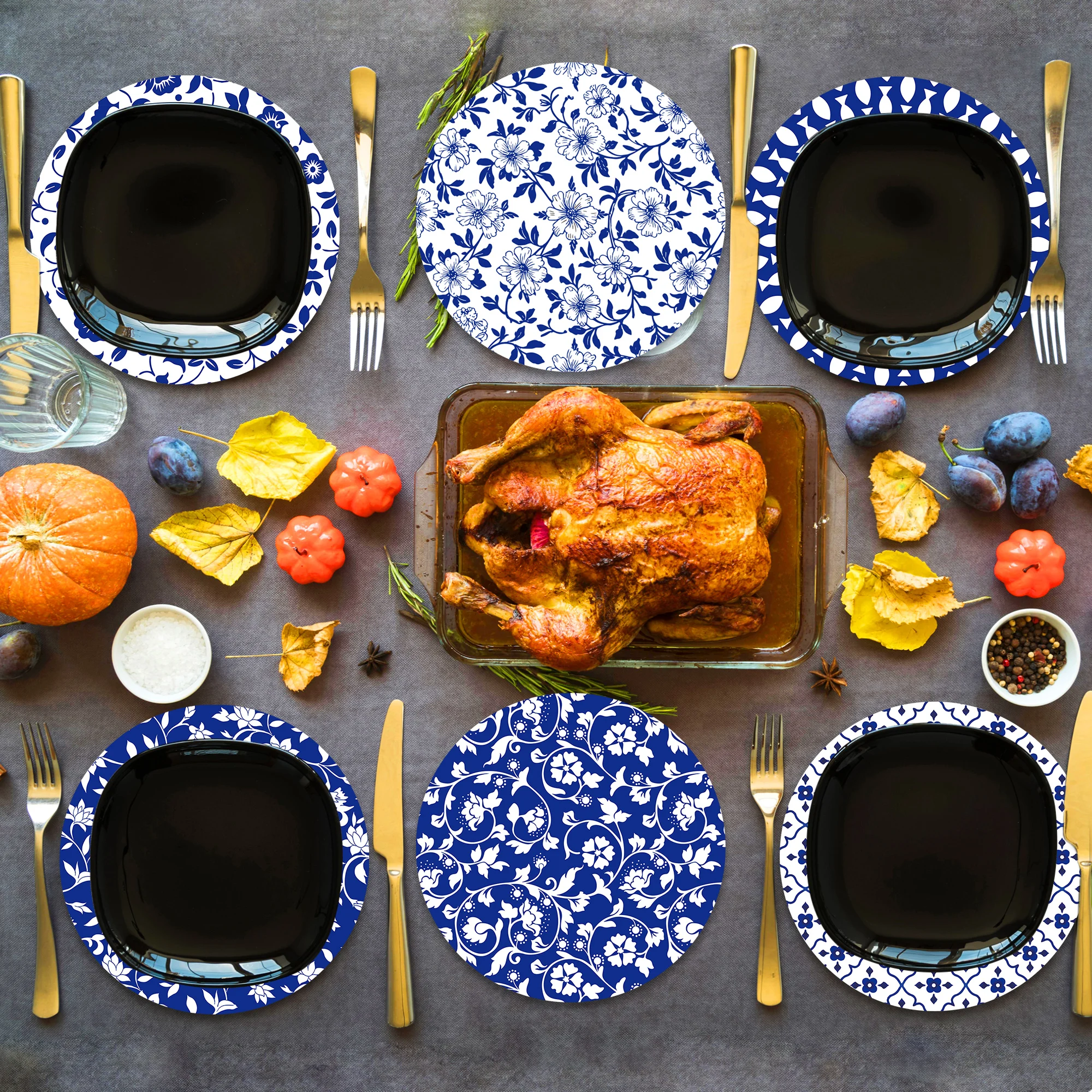 10/12 قطعة الخزف الأزرق والأبيض المتاح تحديد الموقع مجموعة الجدول الحصير طاولة طعام بات لطاولة العشاء زينة الحفلات