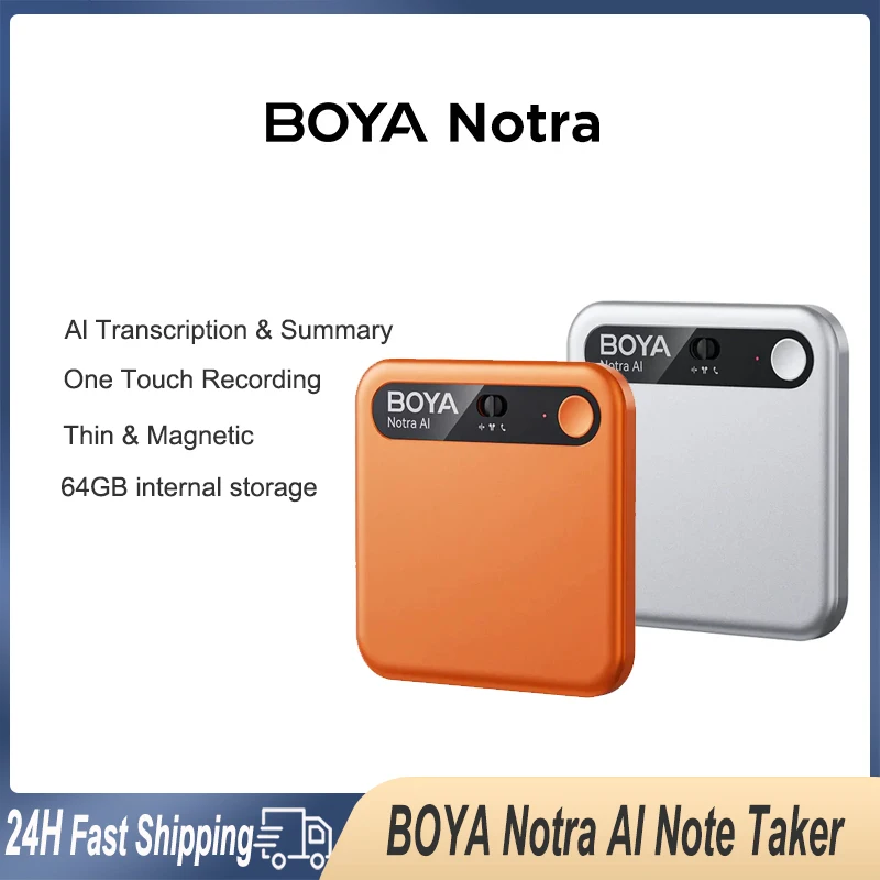 BOYA Notra 64GB Magnetic AI Note Taker ChatGPT Voice Recorder for AmbienceTranscription & Summary with Dual MEMS Microphones