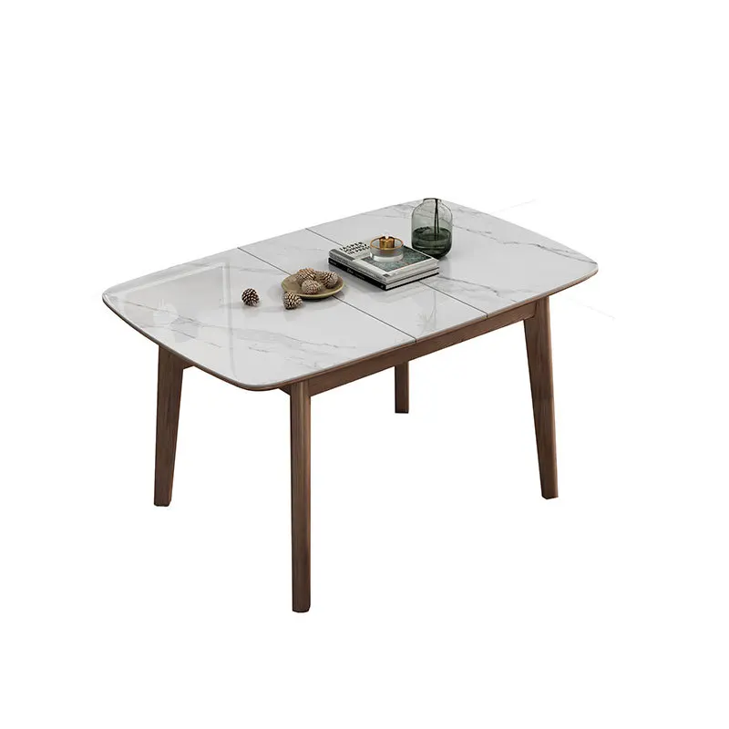 

Solid wood rock slab dining table, Nordic household telescopic folding 2-6 people rectangular, small apartment dining table an