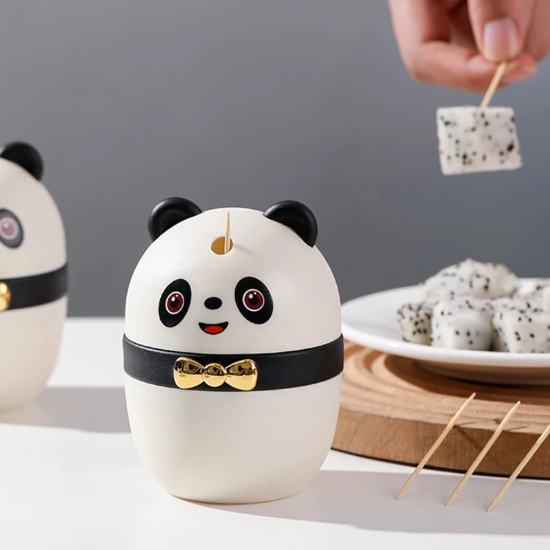 Portable Cartoon Panda Toothpick Storage Box Cotton Swab Storage Household Press Dental Floss Box Desktop Creative