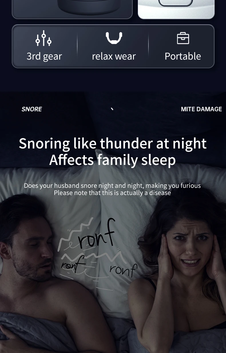 Anti-Schnarch-Gerät mit Dual-Puls-Stimulation - Schlafapnoe-Linderung, Schnarchreduktion, Muskeltrainer für eine ruhige Nacht – Detail 3