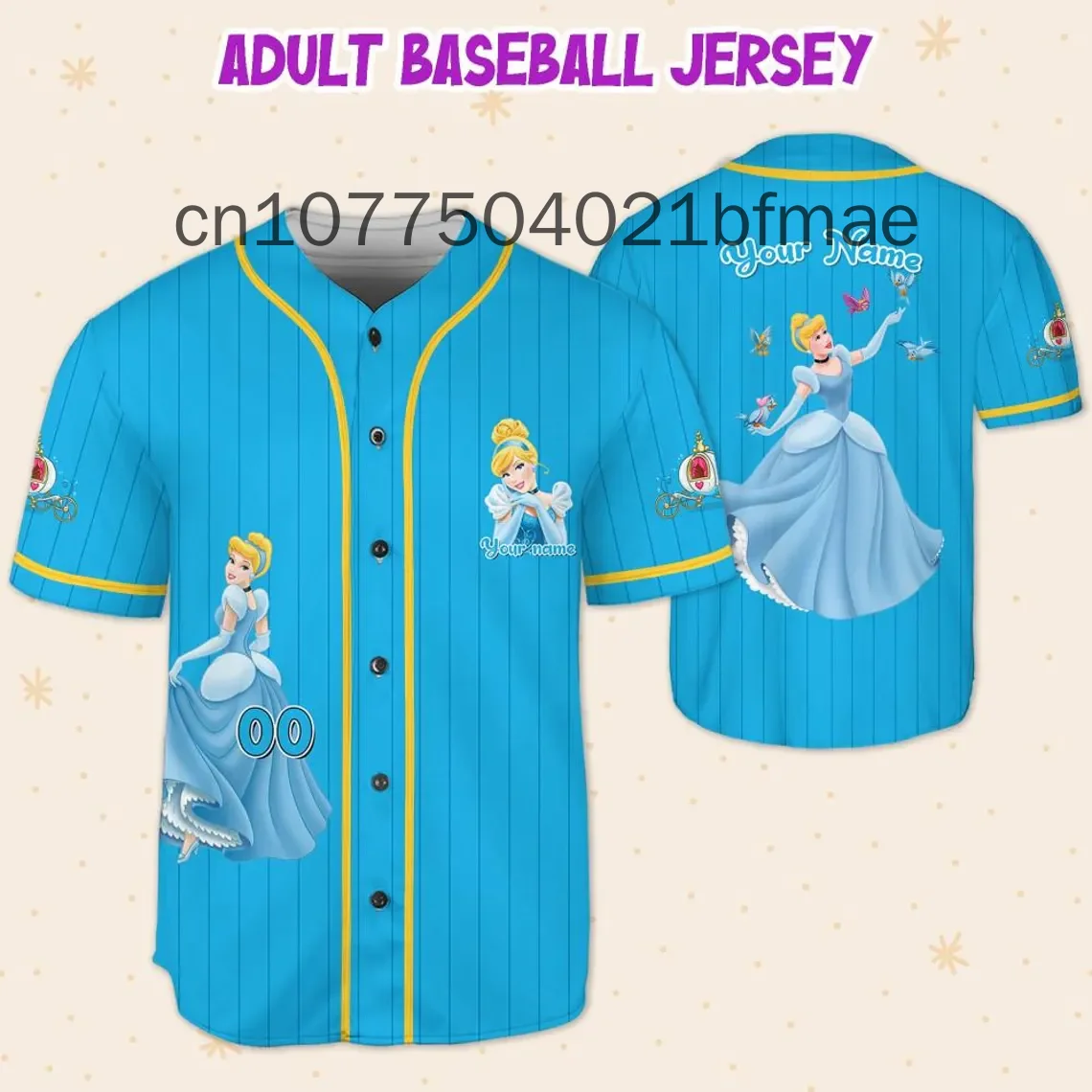 Custom Name Disney Cinderella Princess baseball jersey Disney Men And Women Kids Short Sleeve Baseball Shirt