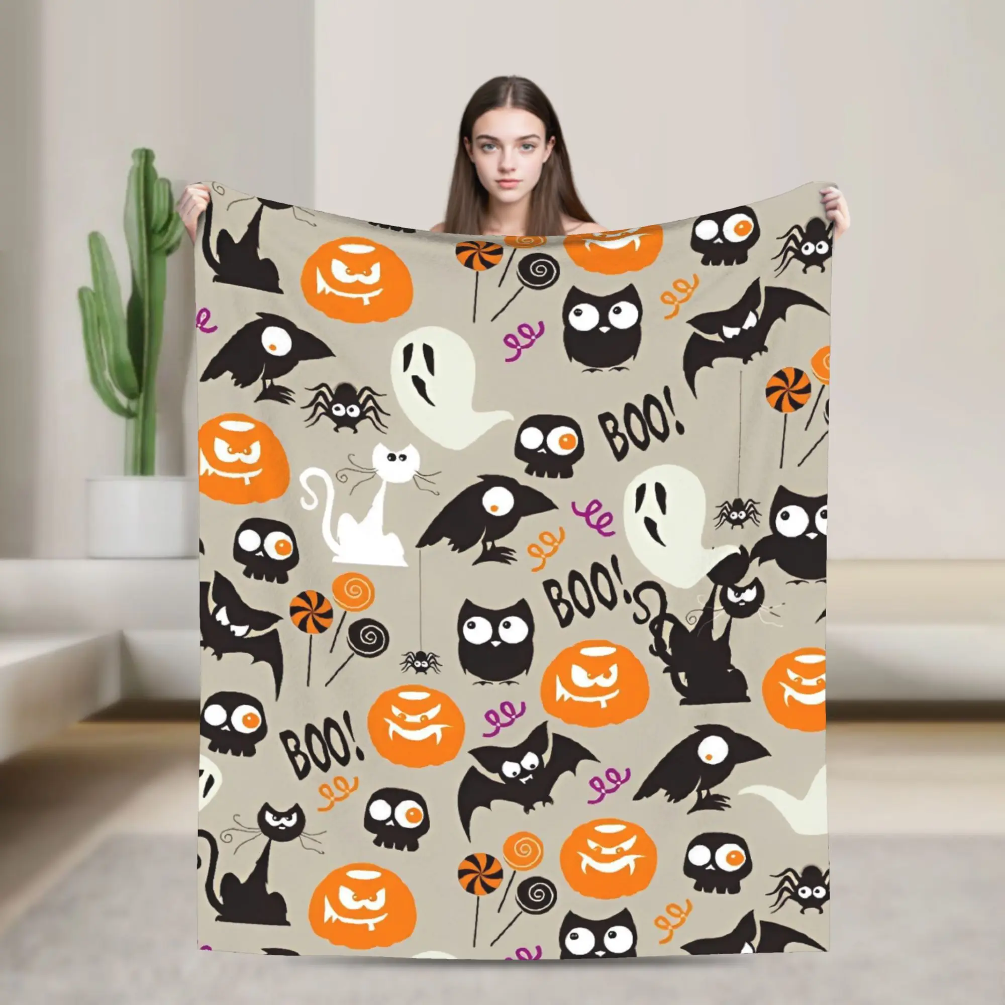 

Soft Warm Picnic Halloween Theme Pattern Bedding Throws Flannel Bedspread For Living Room Street Trend Sofa Bed Cover