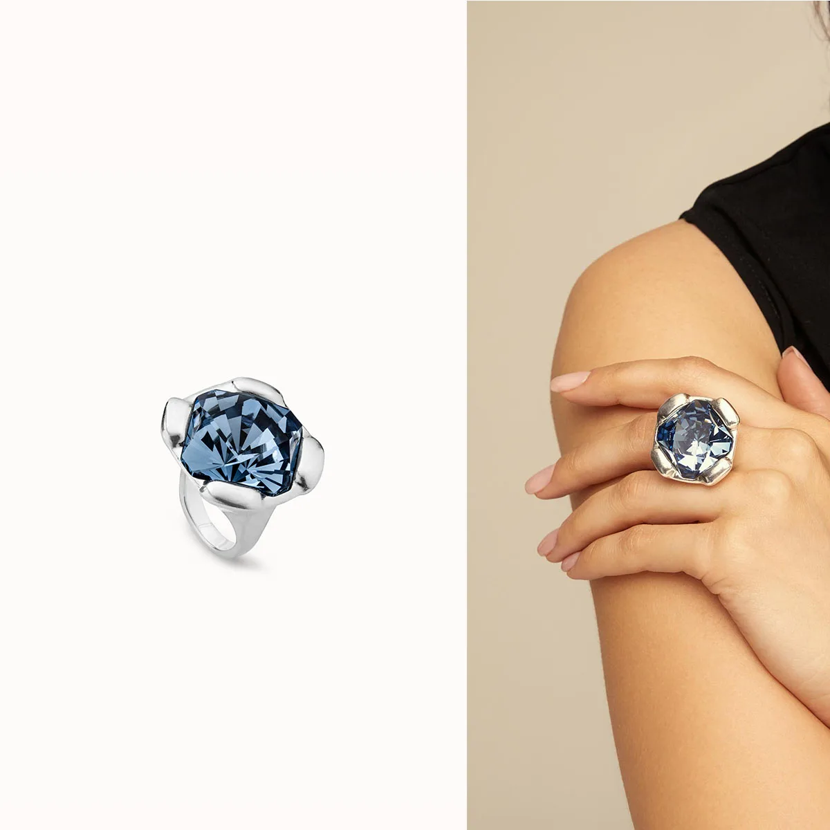 In 2024, Spain's Hot UNO DE 50 Jewelry All-in-one Sterling Silver Original Rose Blue Crystal Ring, Women's Romantic Jewelry Gift