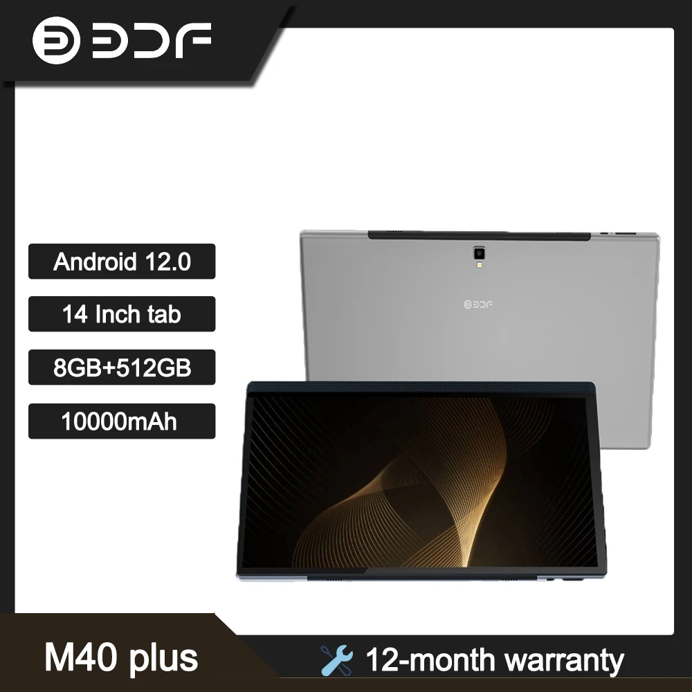 BDF Tablet besar 14 inci M40Plus, resolusi 1920*1200 Ips 8GB RAM + 512GB ROM Android 12.0 sistem 10000mAh baterai kapasitas besar