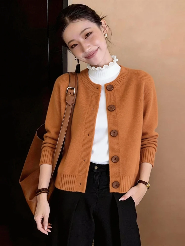 

Spring Autumn 2026 Casual Sle ort Cardigan Outerwear plus Size Comfortable Knitted Sweater Ele Faion Korean Version