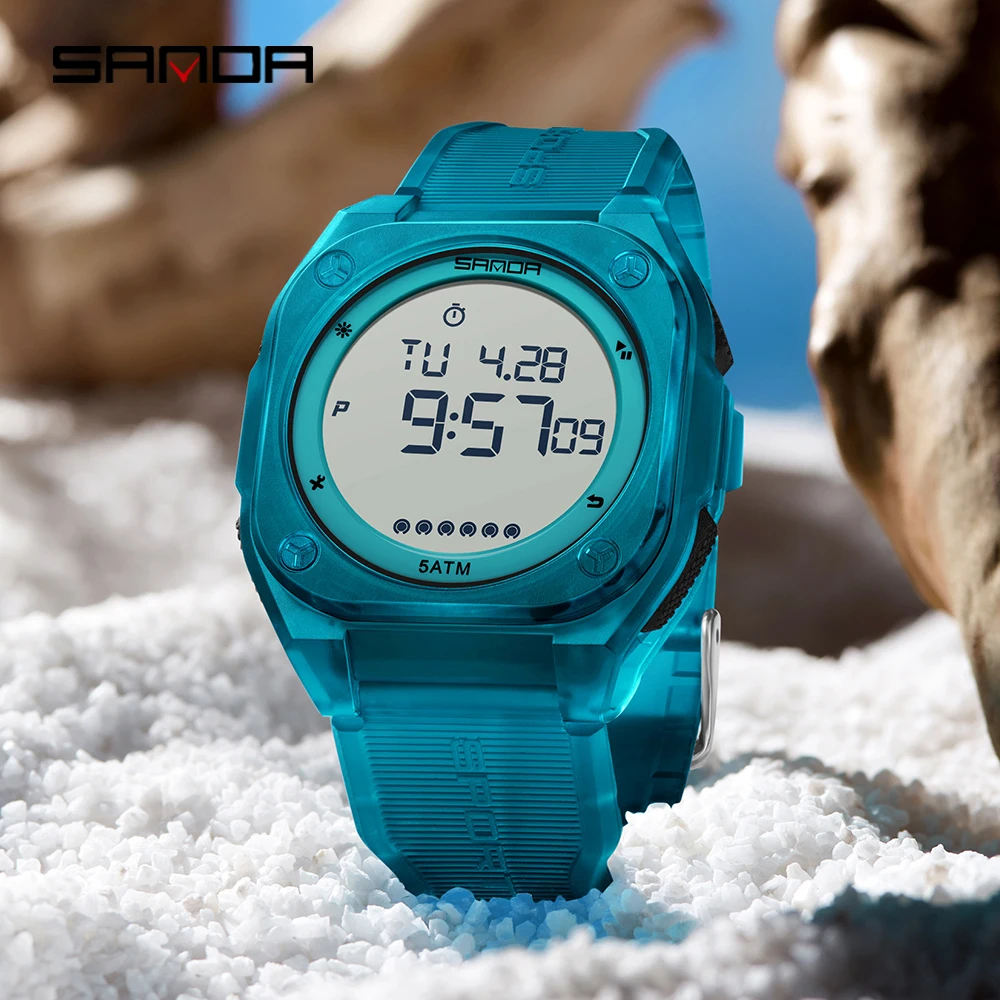 SANDA 6303 New Trendy Large Dial Digital Watch Multi functional Sports Waterproof Countdown Night Light Men's Electronic Watch