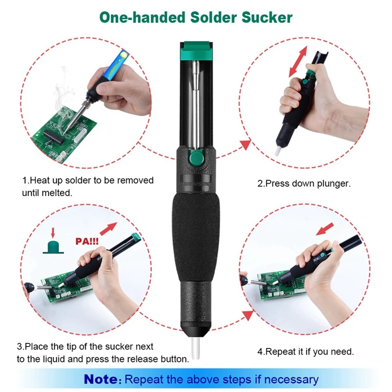 Double Ring Desoldering Suction Pump Plastic Powerful Solder Suction Vacuum Sucker Desolder With Extra 5 Nozzles