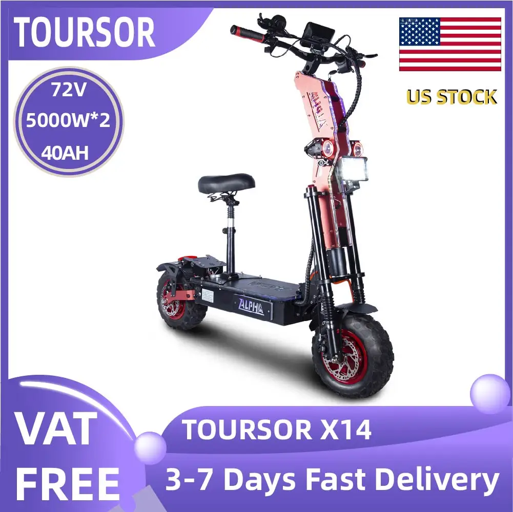 

TOURSOR X14 Electric Scooter For Adults 5000W*2 Dual Motor 72V35Ah Battery E-Scooter 14" Off-road Tire Foldable Road EScooter