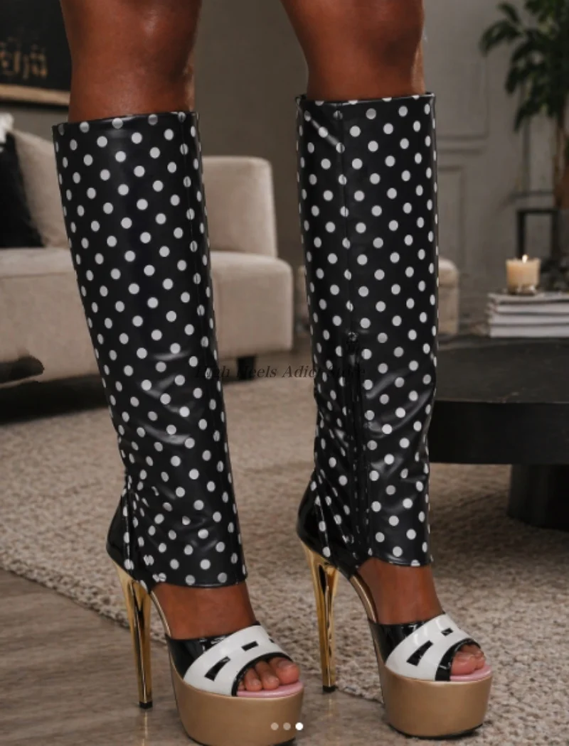 Sexy mixed colors polka dots summer sandals boots heart platform zipper high heels big size luxury designer party women's shoes