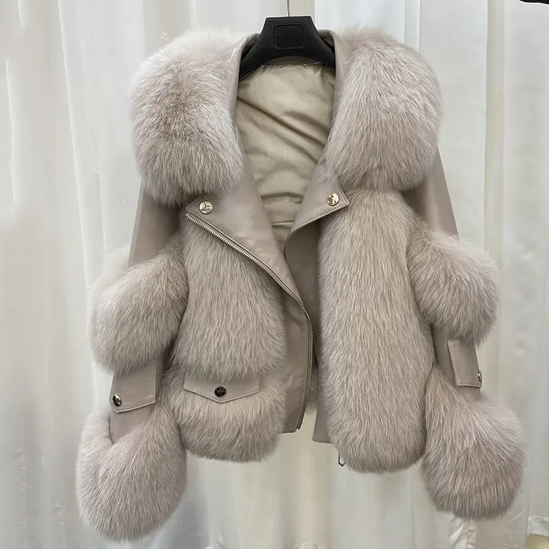 

Leather and Fur Integrated Thickened Coat for Women Imitation Fox Fur Grass for Women Young Autumn and Winter Coat Trend