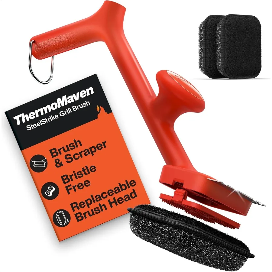 

BBQ Grill Brush Bristle Free 17 Safe Steam Grill Cleaner Brush with Scraper and 3 Brush Heads for Porcelain Gas Charcoal Grill