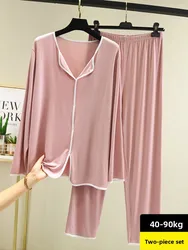 Thin Modal Long Sleeve Long Pants Home Clothes Set for Women V-Neck Pullover Lazy Style Sleepwear Two-Piece Set Autumn Winter