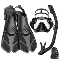 Mask Fins Snorkel Set, Snorkeling Gear for Adults, Panoramic View Snorkel Mask Anti-Fog, Adjustable Dive Flippers, Dry Top Snork