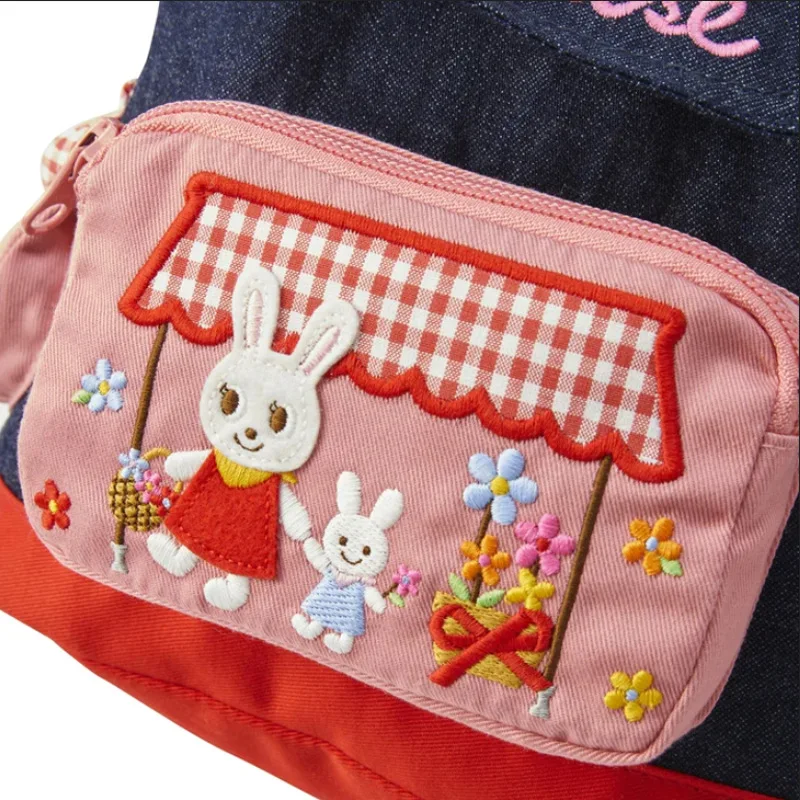 어린이 학교 가방 일본 소녀 만화 카우보이 토끼 꽃 자수 배낭 유치원 다시