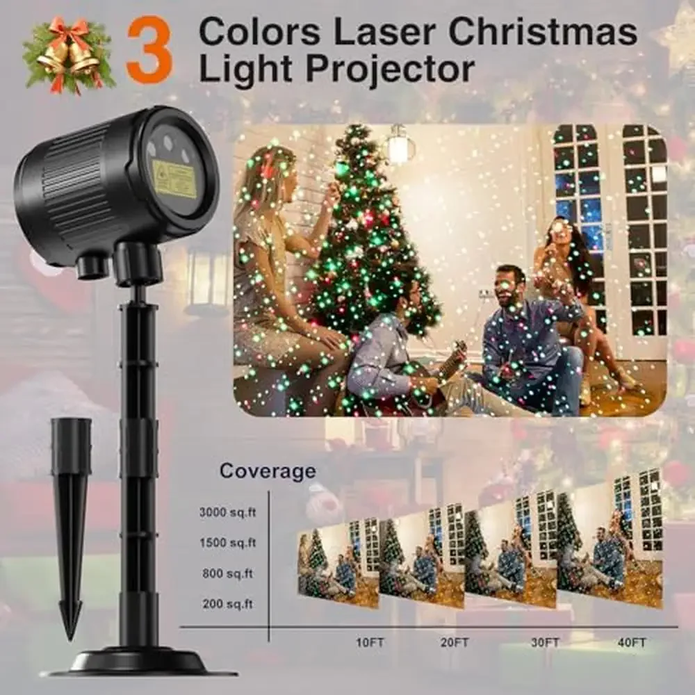 Outdoor Christmas Laser Lights RGB 3 Colors Remote Control IP65 Waterproof 7 Light Modes Timer Wide Coverage Ideal Gift Holiday