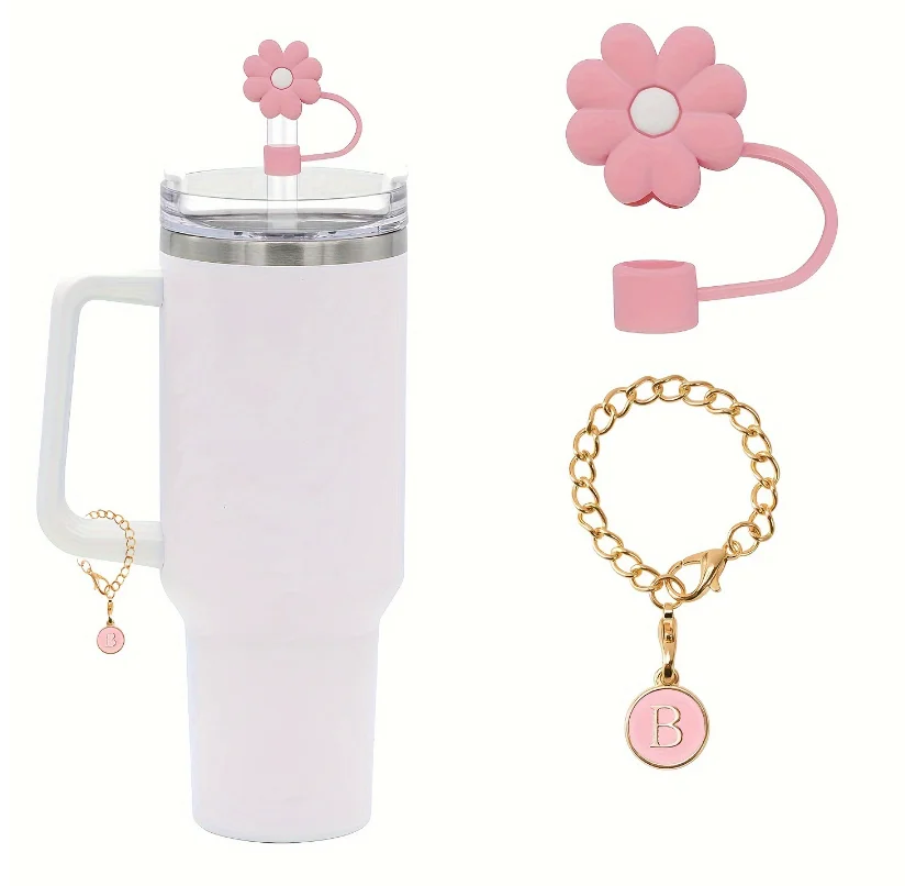 10cm Wholesale Tumbler  Dust Covers with Charms Name ID Letter Handle Charm For  cup accessories 40oz