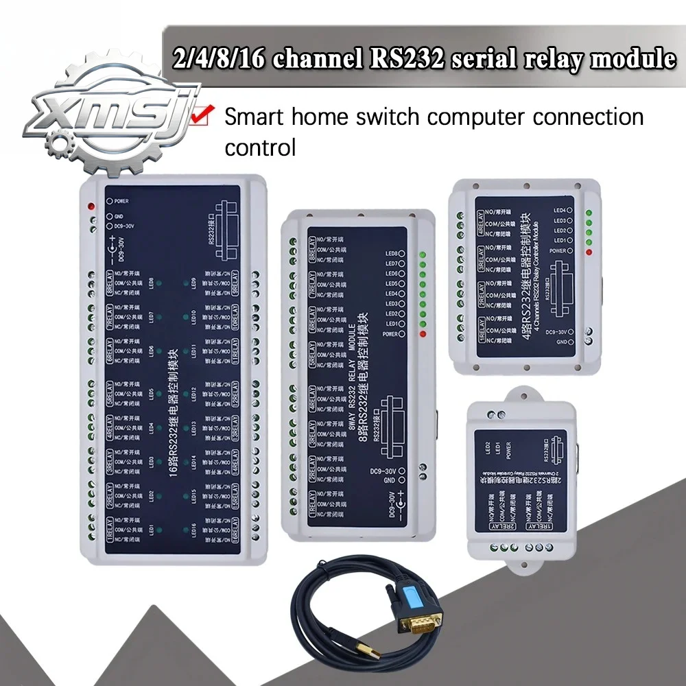 

2/4/8/16 canales RS232 puerto serie módulo relé placa control interruptor hogar inteligente control conexión