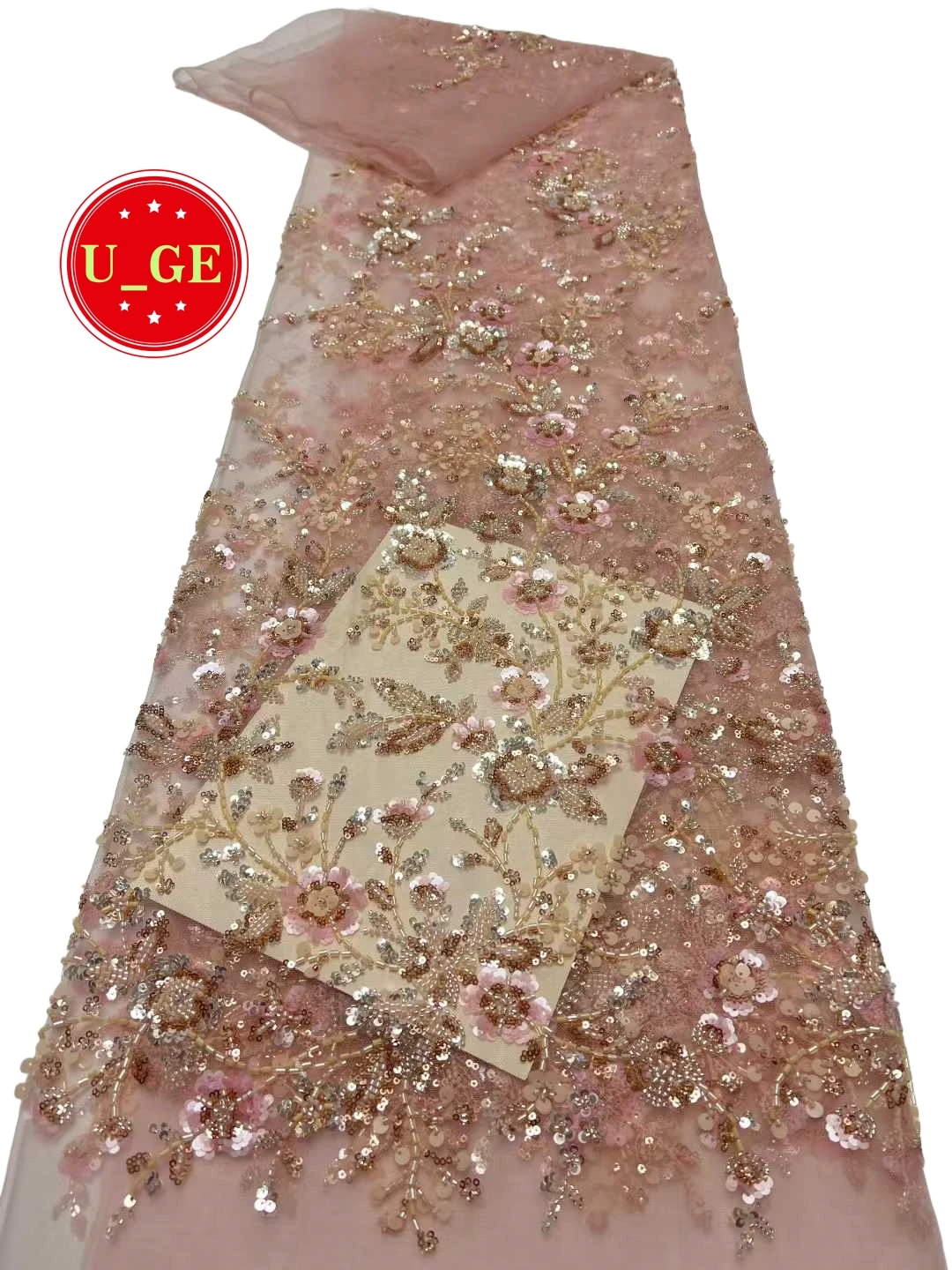 

Popular Mesh Sequined Lace WIth Stones Fabric-Austrian HighQuality Elegant Textile for 2026 Party Evening Dresses U_Ge5398