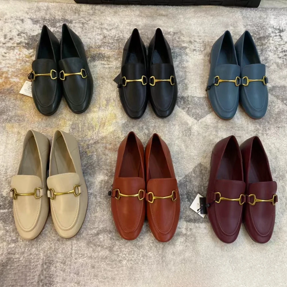 MOOQDAAX Spring Summer 2024 New Women Shoe Buckle Design Genuine Leather England Style Casual Flat Loafers Flat Muller Shoes