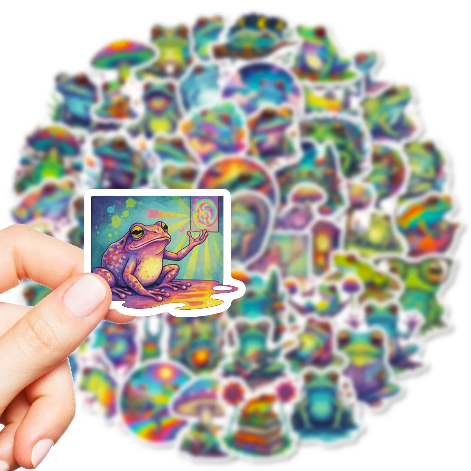 10/56 pièces psychédélique grenouille Graffiti autocollants grenouilles mignonnes dessin animé décalcomanie bricolage bagages téléphone guitare planche à roulettes tasse classique enfant jouets