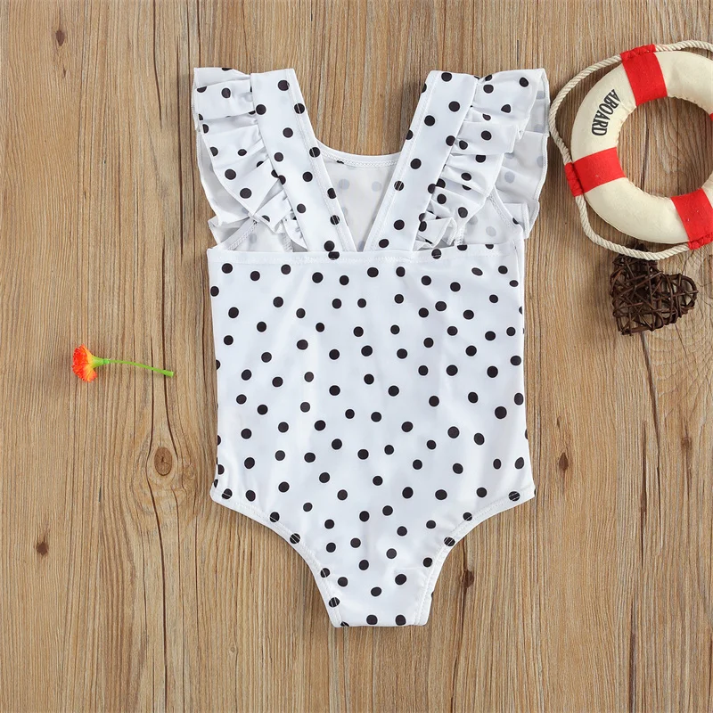 Toddler Baby Girls Swimsuit Summer Children Fashionable Black/White Wave Point Sleeveless Swimwear for Vacation