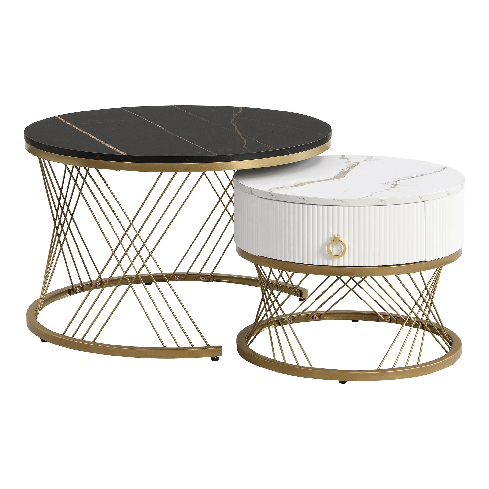 

High Quality Furniture Living Room Bedroom Balcony Coffee Table Tea Table Center Table Set With Metal Frame and Drawer