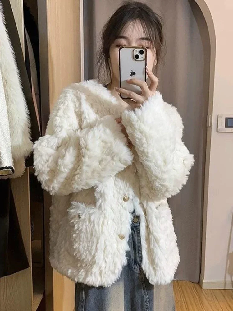 2024 Autumn/Winter Fashion New Women\'s Jacket Warm and Casual Small Fragrant Style Lamb Fleece Warm Long Sleeve Plush Jacket