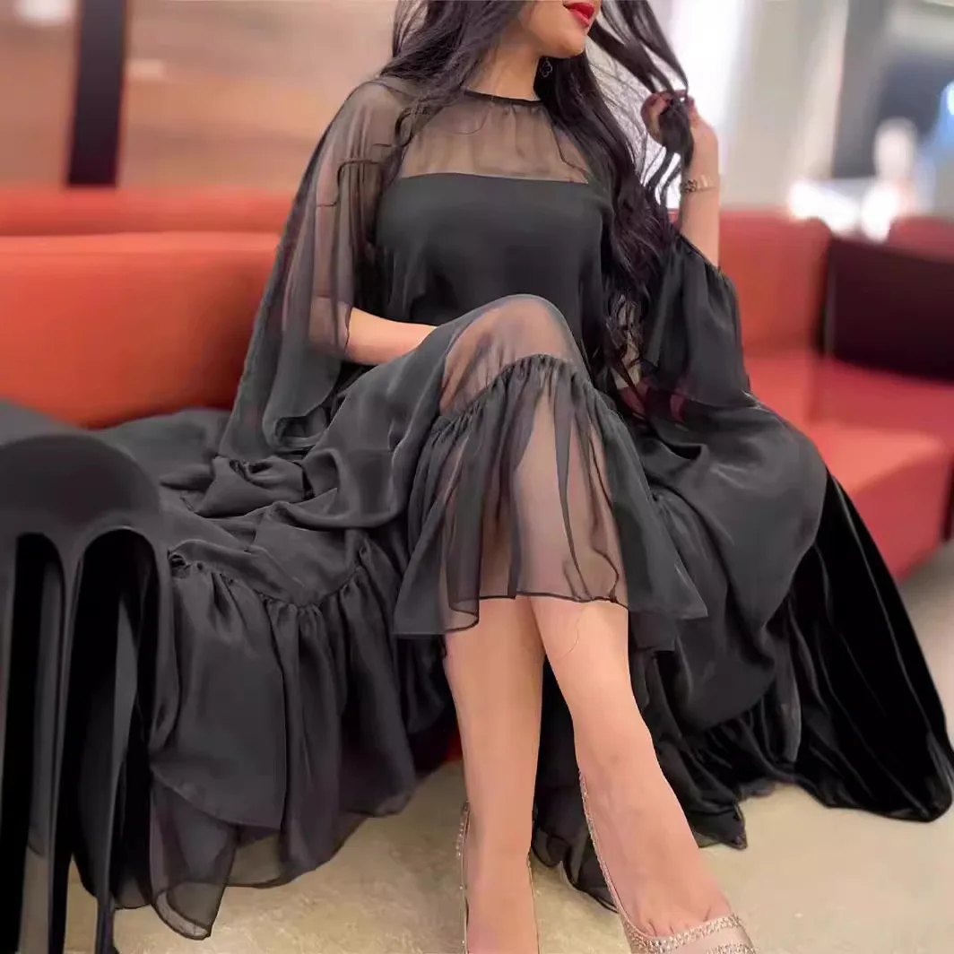 2024 Spring/Summer Women's Sexy Underlay Cloak Mesh Display Ball Evening Dress