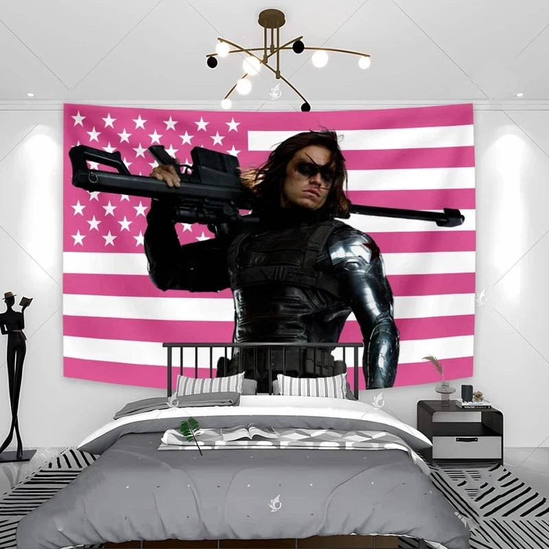 Bucky Pink Wandteppich mit amerikanischer Flagge, Wandbehang, Heimdekoration, Schlafzimmer, festliches Geschenk, Hintergrundstoff für Schlafsäle