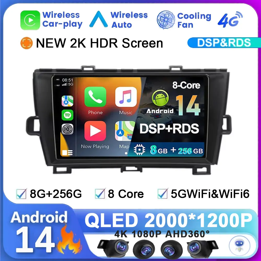 

8G+256G 8 Core Android 14 System For Toyota Prius XW30 2009 - 2015 Car Radio Multimedia Video Player GPS Navi Stereo Carplay BT