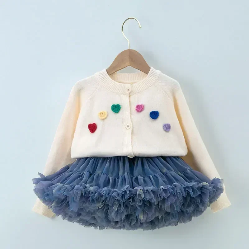 

Korean Style New Spring Autumn Baby Girl Sets Long Sleeves Knitwear Coat+Sweater+TUTU Skirt Children Clothing S375