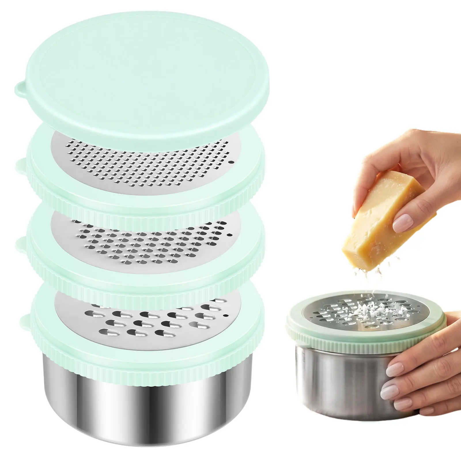 4 in 1 Cheese Grater Multi-functional Food Grater with Container Handheld Lemon Garlic Ginger Graters for Kitchen Accessories