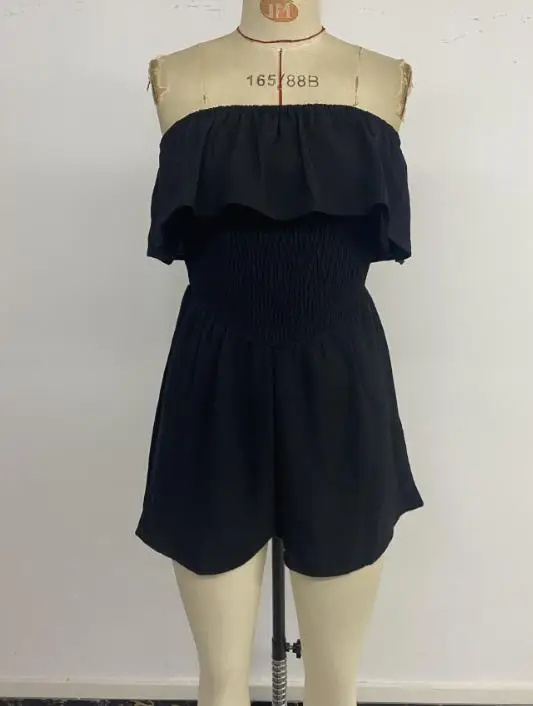 

Jumpsuit Women 2026 Spring Summer New Solid Color Sleeveless Strapless Ruffle Design Shirred Cinched Waist Casual Romper