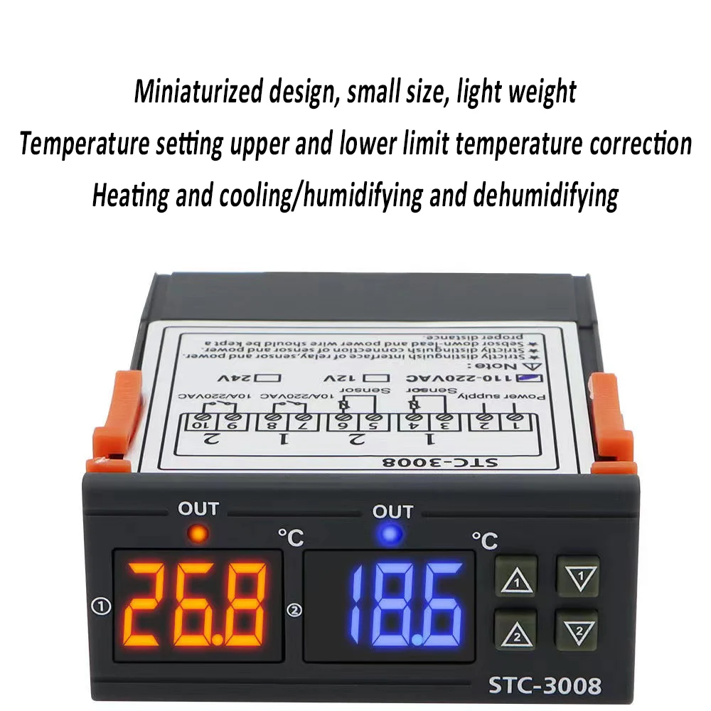 STC-3008 KT99 Twee Relais Thermostaat Dual Digitale Temperatuur Controller DC12V 24V Met Heater Cooler Thermore Gulator Nieuwe