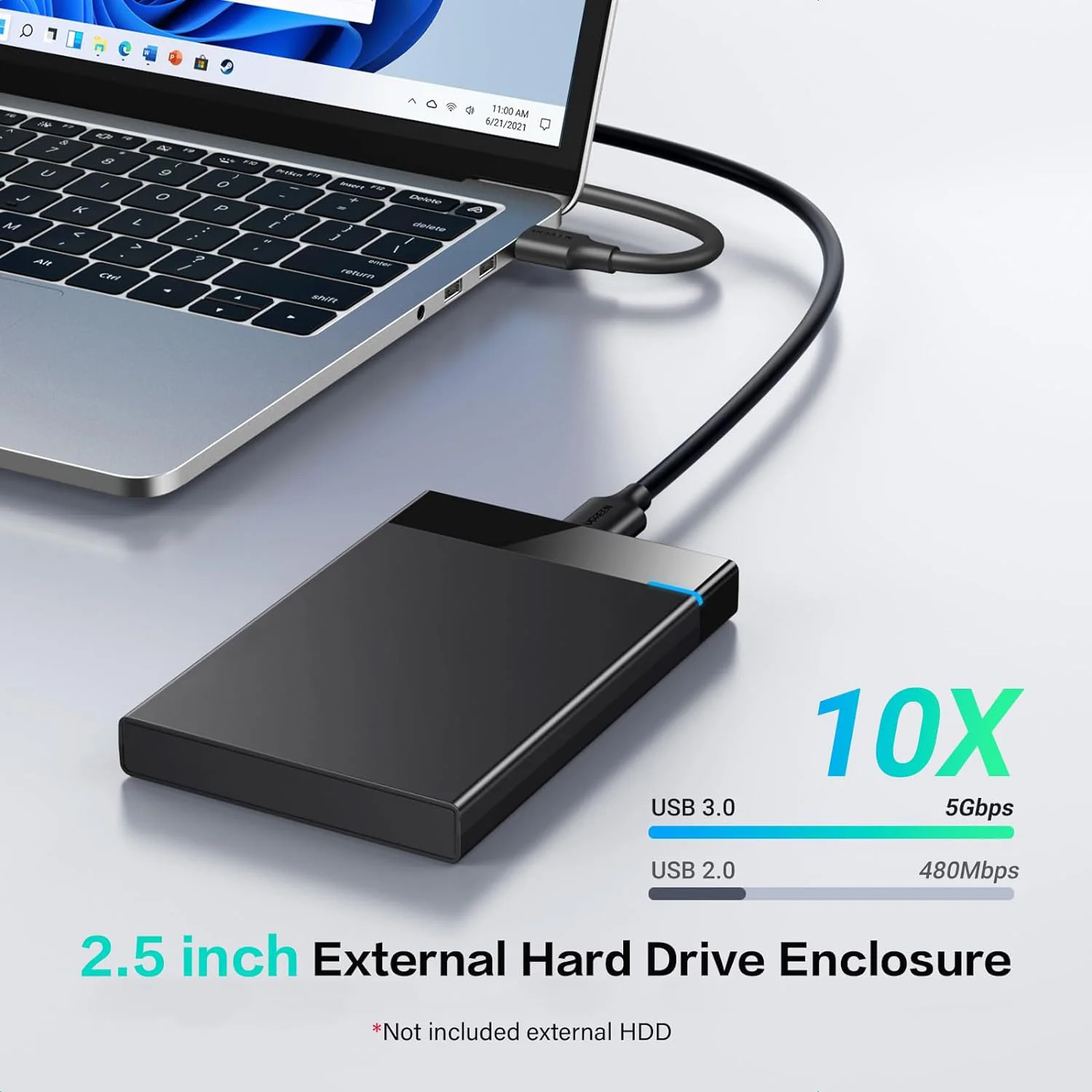 2.5" Hard Drive Enclosure USB 3.0 to SATA III Adapter Supports 2.5 Inch SSD & HDD 9.5mm 7mm External Hard Drive Enclosure